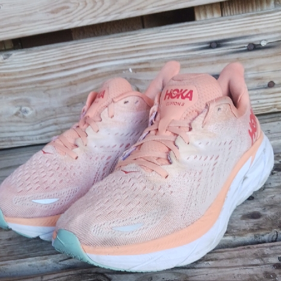 Hoka Clifton 8 Women's Coral Athletic Shoes - Picture 8 of 14